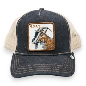 Goorin Bros Animal The Farm Trucker Baseball Snapback Hat Cap G.O.A.T. Navy Blue